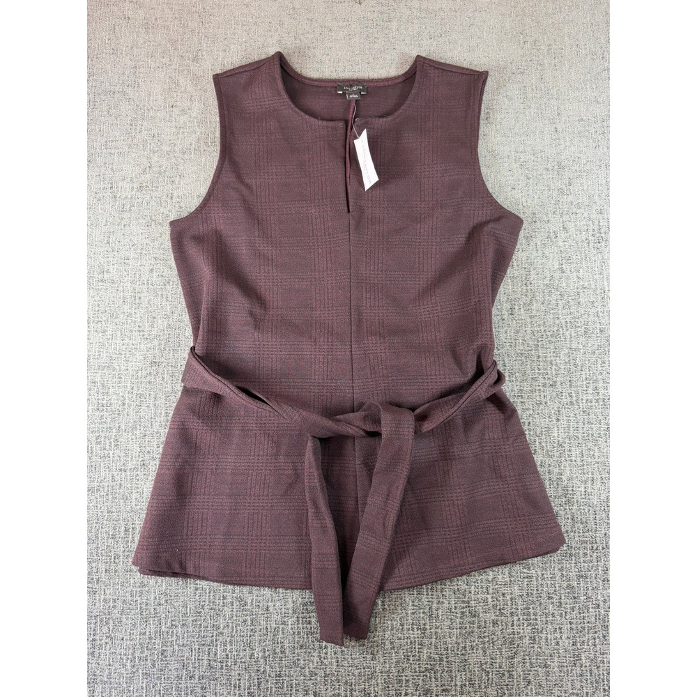 Ann Taylor Factory Burgundy Plaid Sleeveless Tie Waist Top Small NWT 25734874
